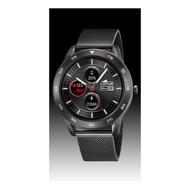 montre lotus quartz smart watch connectée  étanche 3 atm bracelet milanais pvd noir