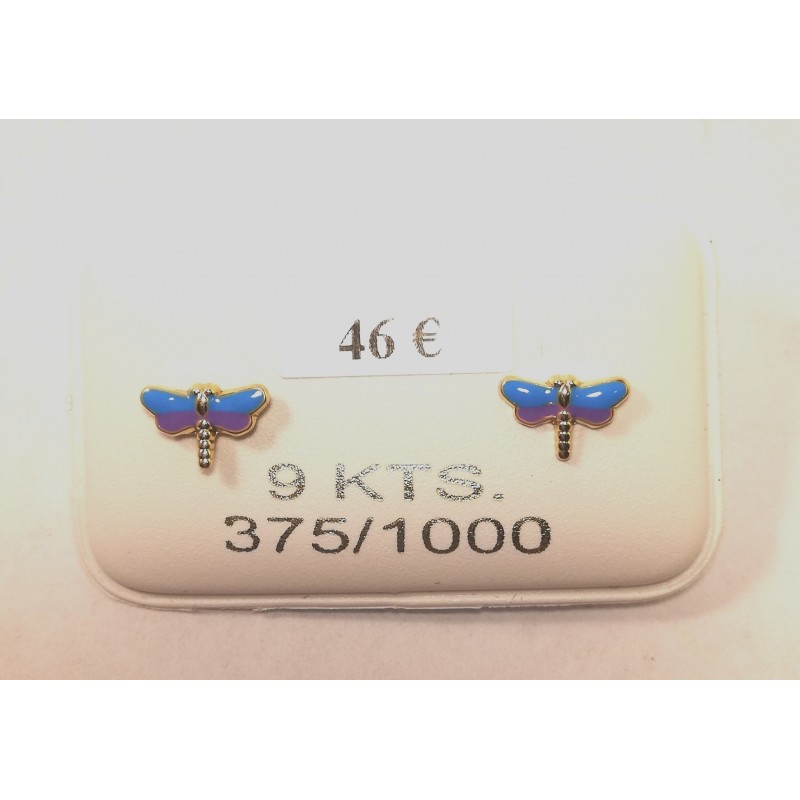 boucles d oreilles papillon laqué bleu or 375/1000